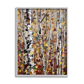 Stupell Home Decor Autumn Birch Trees Abstract Leaves Wood Framed Wall Art