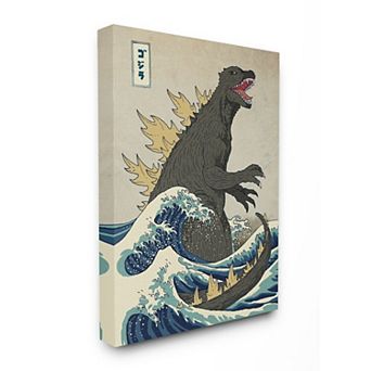 Stupell Home Decor Godzilla in the Waves Eastern Poster Canvas Wall Art