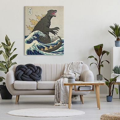 Stupell Home Decor Godzilla in the Waves Eastern Poster Canvas Wall Art