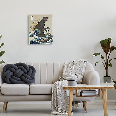 Stupell Home Decor Godzilla in the Waves Eastern Poster Canvas Wall Art