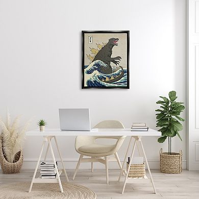 Stupell Home Decor Godzilla in the Waves Eastern Poster Framed Wall Art