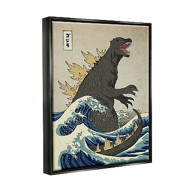 Stupell Home Decor Godzilla in the Waves Eastern Poster Framed Wall Art