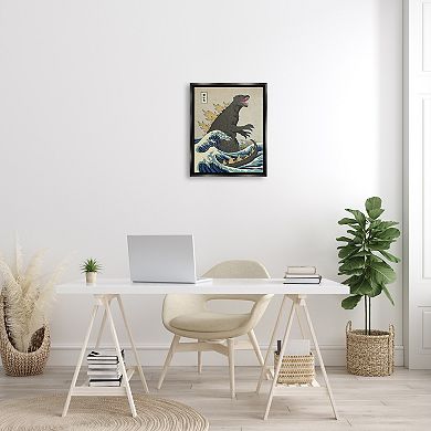 Stupell Home Decor Godzilla in the Waves Eastern Poster Framed Wall Art
