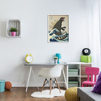 Stupell Home Decor Godzilla in the Waves Eastern Poster Framed Wall Art