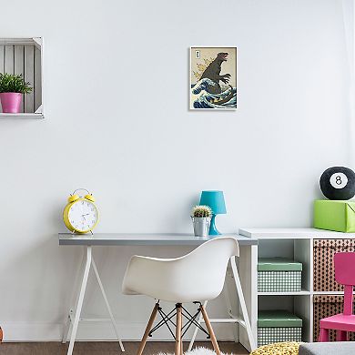 Stupell Home Decor Godzilla in the Waves Eastern Poster Framed Wall Art