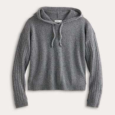 Petite Sonoma Goods For Life® Ribbed Sleeve Hooded Sweater