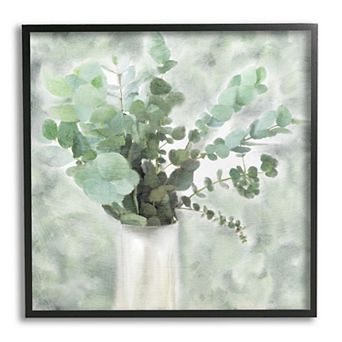 Stupell Home Decor Sage Green Eucalyptus In White Vase Framed Wall Art