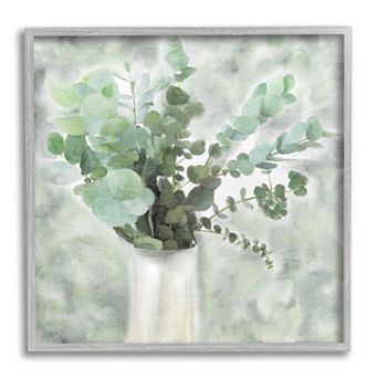 Stupell Home Decor Sage Green Eucalyptus In White Vase Framed Wall Art