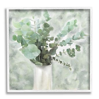 Stupell Home Decor Sage Green Eucalyptus In White Vase Framed Wall Art