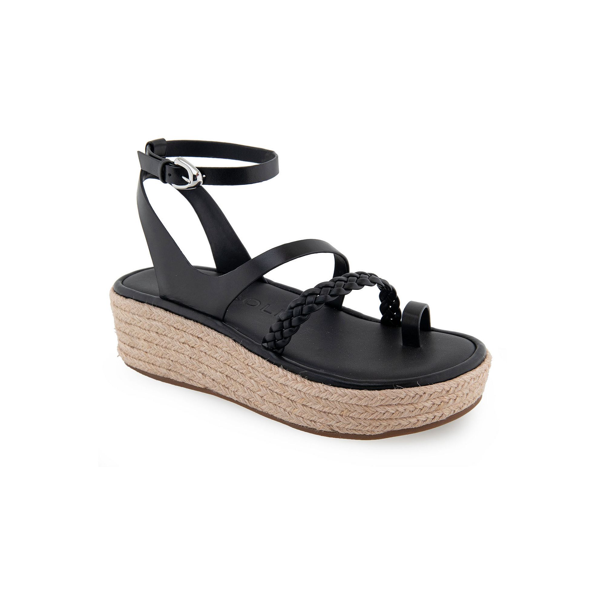 Womens Aerosoles Dolly Flatform Wedge Sandals, Size: 6.5, Black Leather