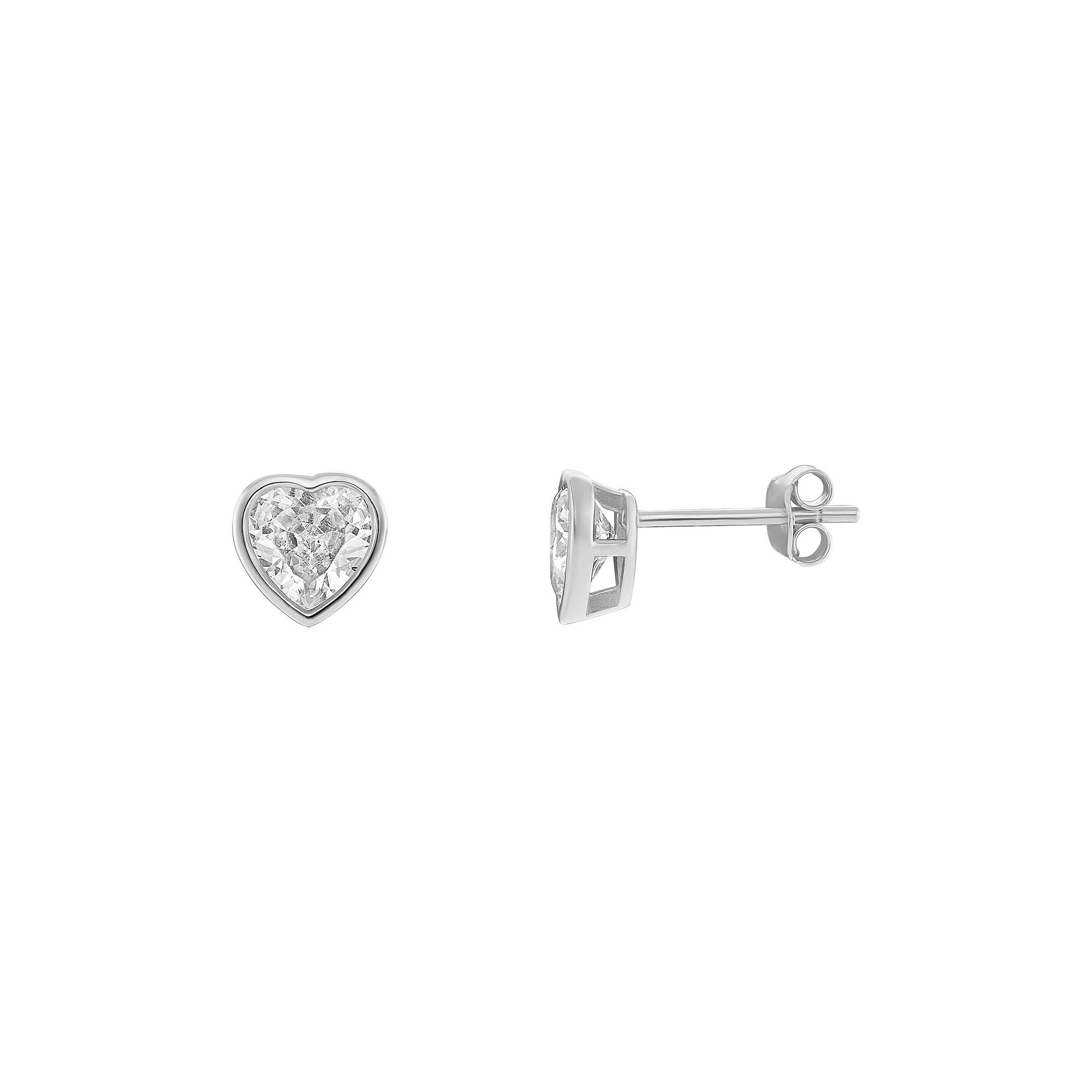 PRIMROSE Sterling Silver Cubic Zirconia Heart Bezel Stud Earrings, Womens,