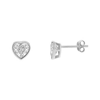 PRIMROSE Sterling Silver Cubic Zirconia Heart Bezel Stud Earrings