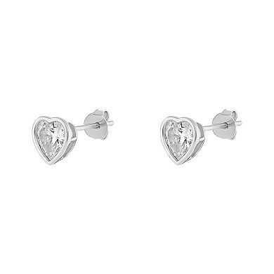 PRIMROSE Sterling Silver Cubic Zirconia Heart Bezel Stud Earrings