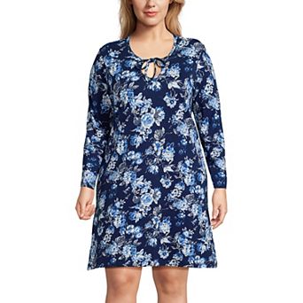 Plus Size Lands' End Cotton Long Sleeve Nightgown