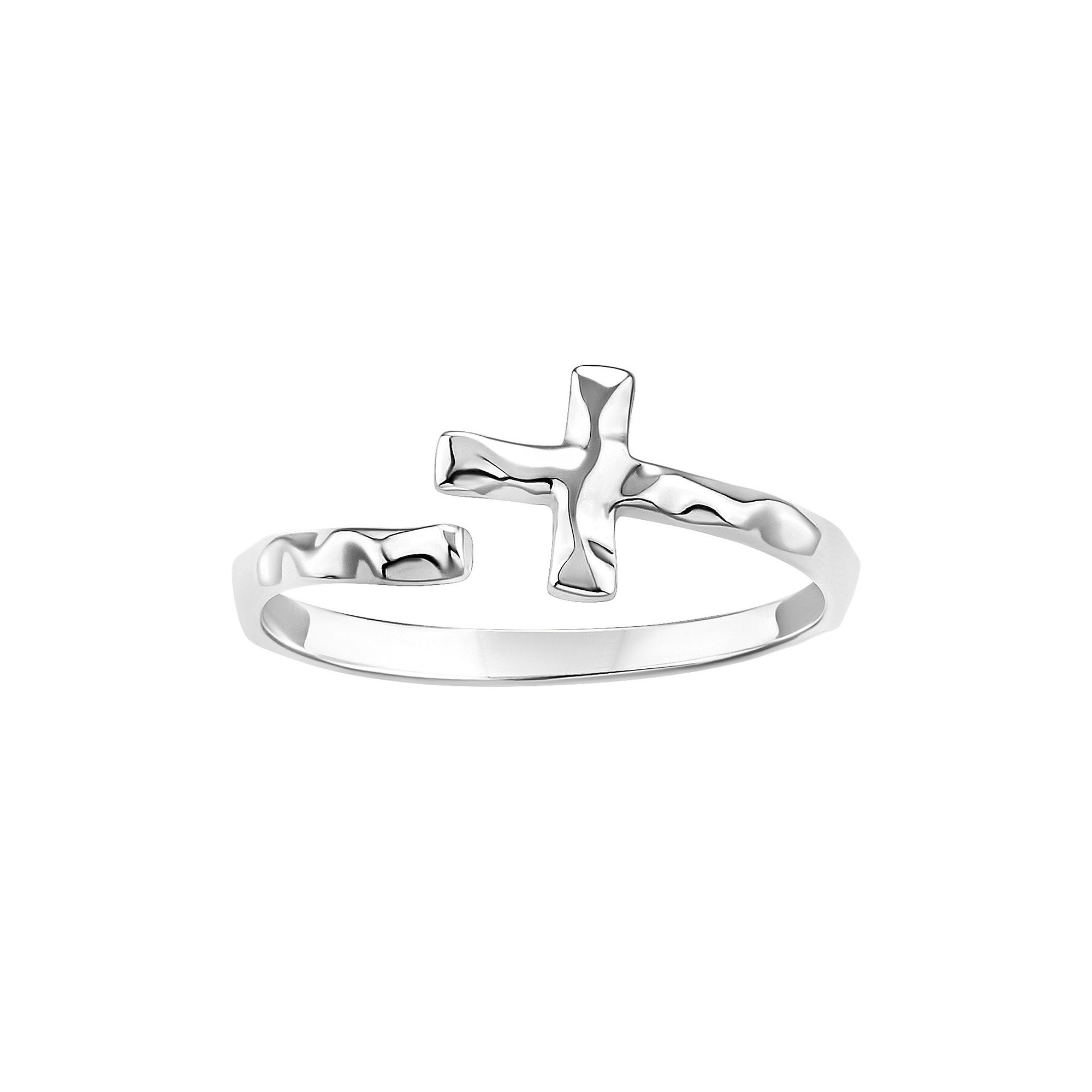 PRIMROSE Sterling Silver Hammered Sideways Cross Bypass Ring, Womens, Size
