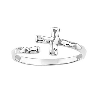 PRIMROSE Sterling Silver Hammered Sideways Cross Bypass Ring