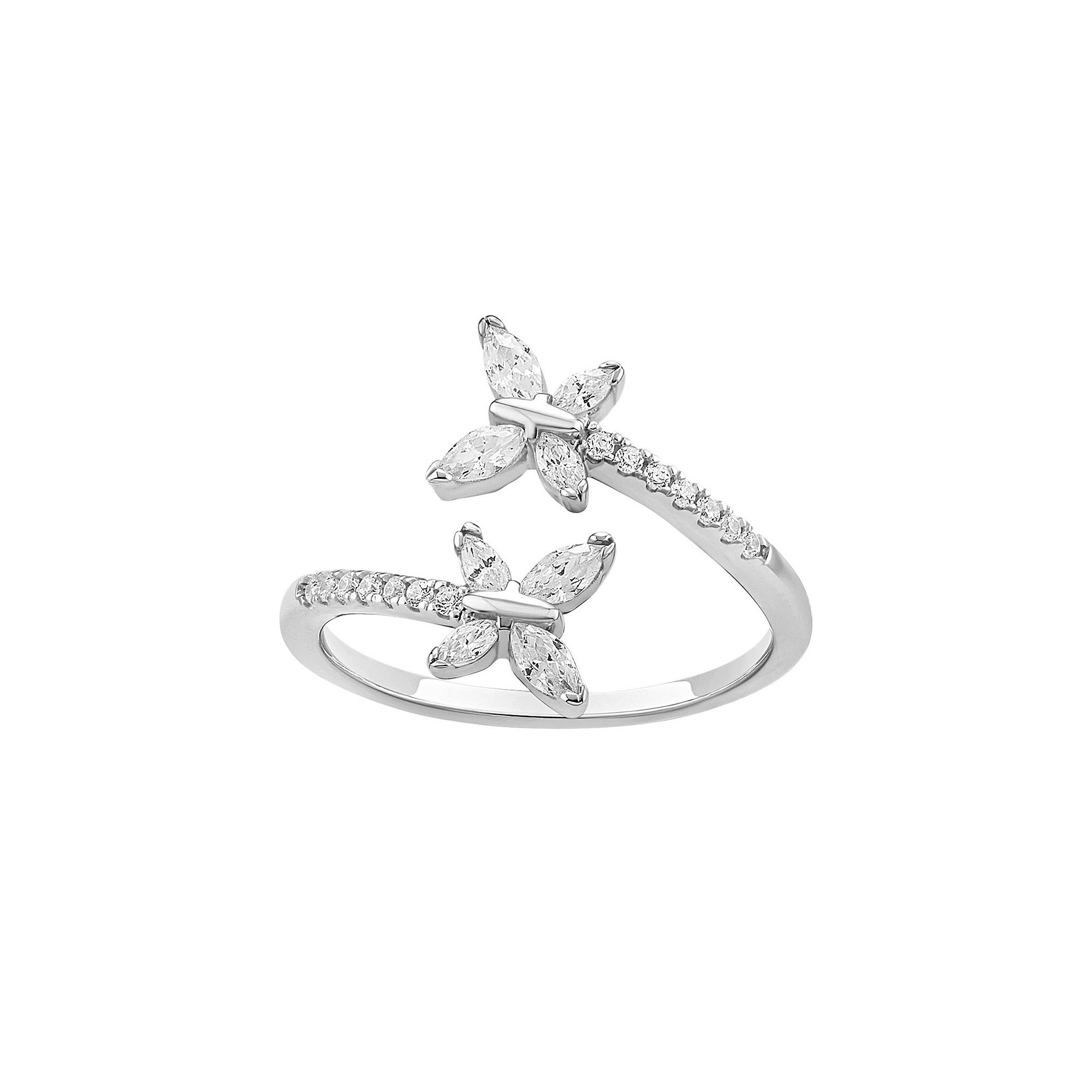 PRIMROSE Sterling Silver Cubic Zirconia Double Butterfly Bypass Ring, Women