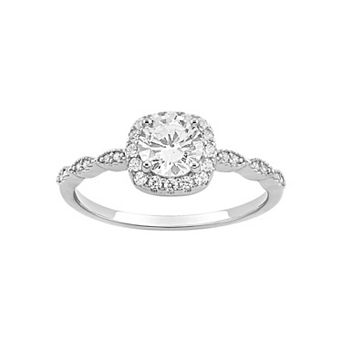 PRIMROSE Sterling Silver Cubic Zirconia Cushion Shape Halo Ring