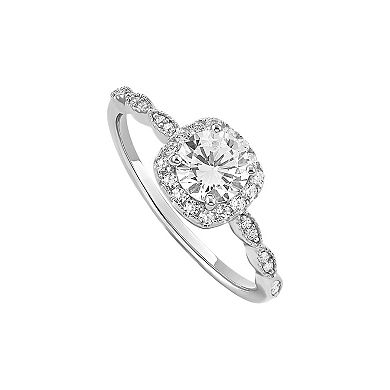 PRIMROSE Sterling Silver Cubic Zirconia Cushion Shape Halo Ring