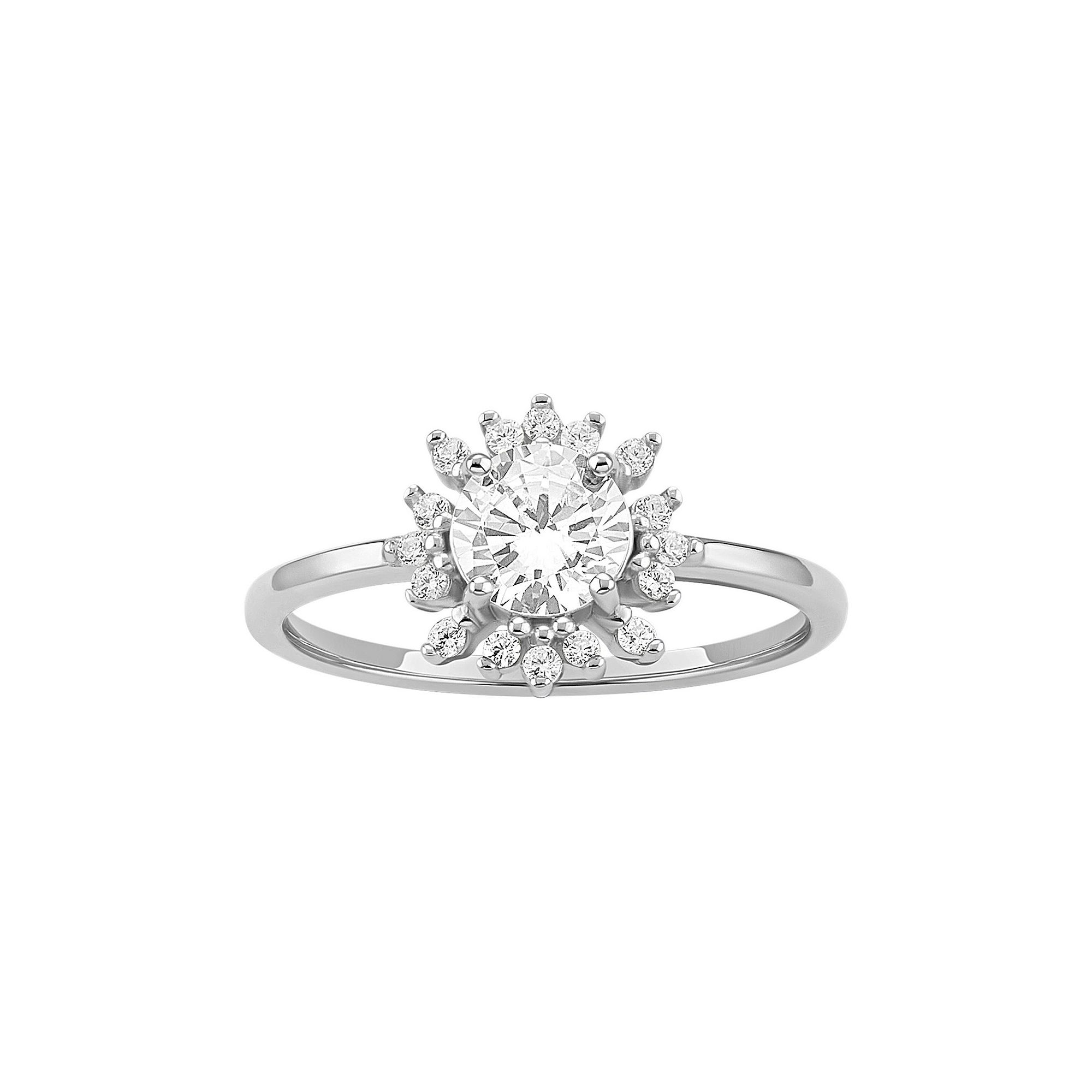 PRIMROSE Sterling Silver Cubic Zirconia Flower Ring, Womens, Size: 9, Ster