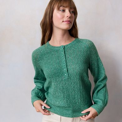 Petite LC Lauren Conrad Pointelle Half Button Front Sweater