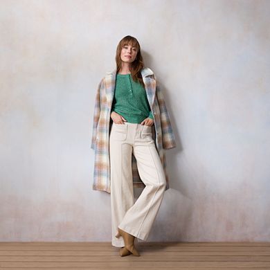 Petite LC Lauren Conrad Pointelle Half Button Front Sweater