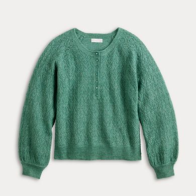 Petite LC Lauren Conrad Pointelle Half Button Front Sweater