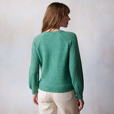 Petite LC Lauren Conrad Pointelle Half Button Front Sweater