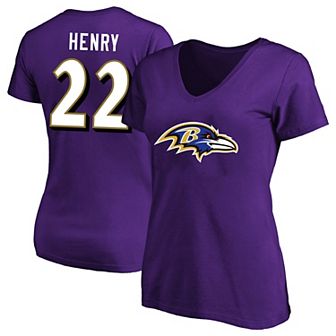 Women's Fanatics Derrick Henry Purple Baltimore Ravens Plus Size Name & Number V-Neck T-Shirt