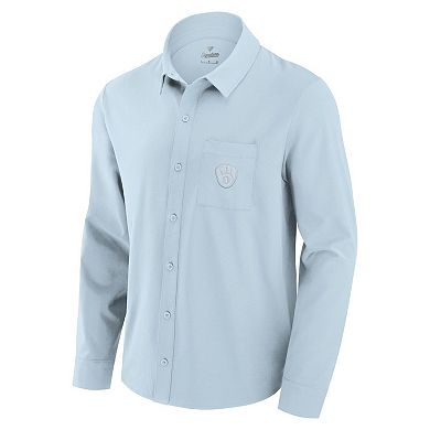 Men's Fanatics Light Blue Milwaukee Brewers Front Office Long Sleeve Button-Up Shirt