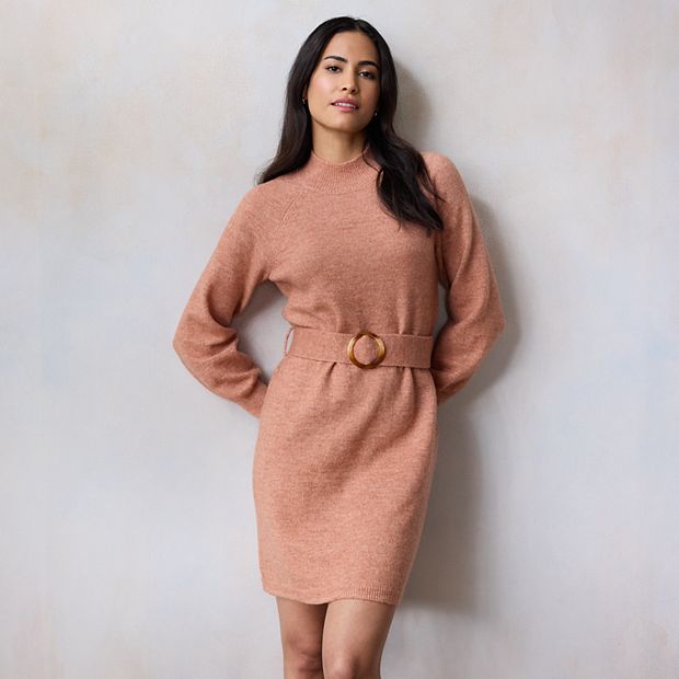 Women's LC Lauren Conrad Belted Mini Mock Neck Sweater Dress