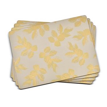 Pimpernel Sara Miller London Placemats Set of 4, Gold Foil Leaves, Cork-Backed