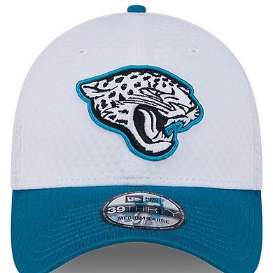 Men's New Era White/Teal Jacksonville Jaguars 2024 NFL Training Camp 39THIRTY Flex Hat