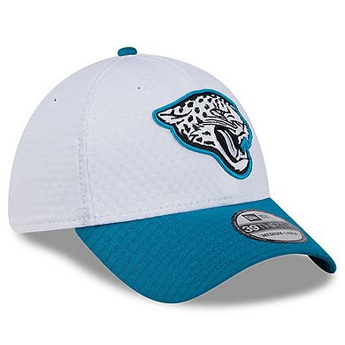 Men's New Era White/Teal Jacksonville Jaguars 2024 NFL Training Camp 39THIRTY Flex Hat