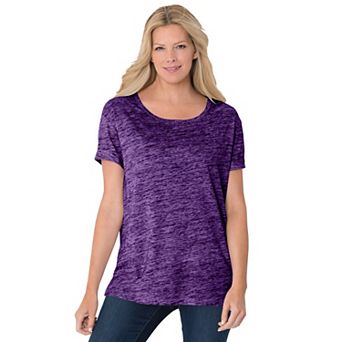 Woman Within Plus Size Marled Cuffed-Sleeve Tee