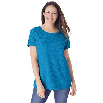 Woman Within Plus Size Marled Cuffed-Sleeve Tee