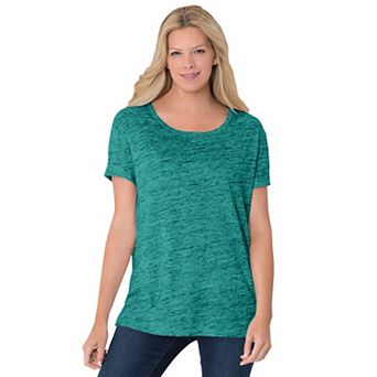 Woman Within Plus Size Marled Cuffed-Sleeve Tee