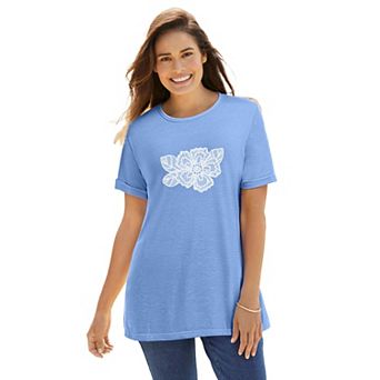 Woman Within Plus Size Marled Cuffed-Sleeve Tee