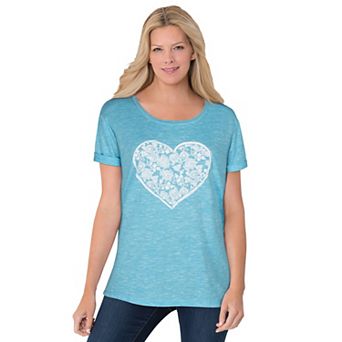 Woman Within Plus Size Marled Cuffed-Sleeve Tee