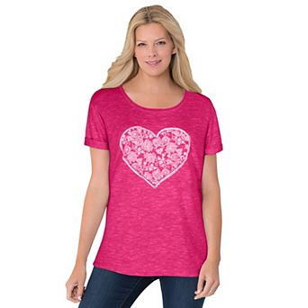 Woman Within Plus Size Marled Cuffed-Sleeve Tee