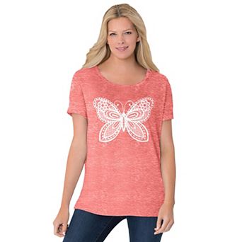 Woman Within Plus Size Marled Cuffed-Sleeve Tee