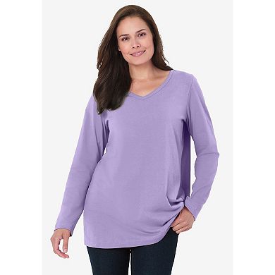 Woman Within Plus Size Perfect Long-Sleeve V-Neck Tee
