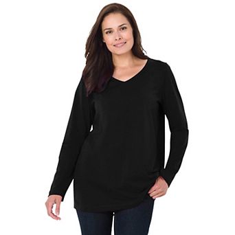 Woman Within Plus Size Perfect Long-Sleeve V-Neck Tee