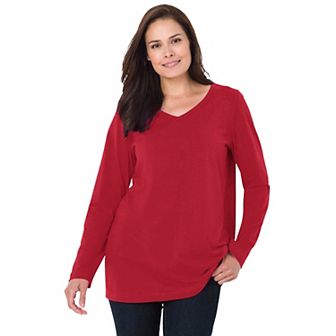 Woman Within Plus Size Perfect Long-Sleeve V-Neck Tee