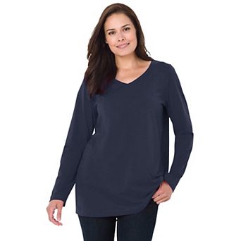 Woman Within Plus Size Perfect Long-Sleeve V-Neck Tee