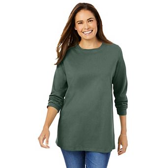 Woman Within Plus Size Perfect Long-Sleeve V-Neck Tee
