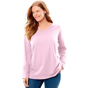 Woman Within Plus Size Perfect Long-Sleeve V-Neck Tee