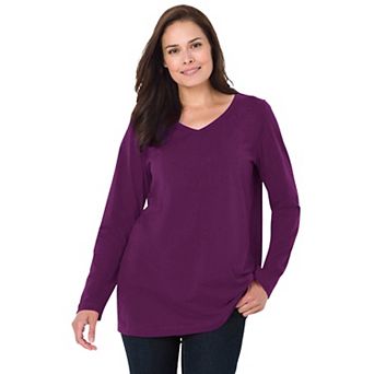 Woman Within Plus Size Perfect Long-Sleeve V-Neck Tee