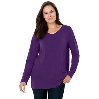 Woman Within Plus Size Perfect Long-Sleeve V-Neck Tee