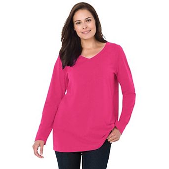 Woman Within Plus Size Perfect Long-Sleeve V-Neck Tee